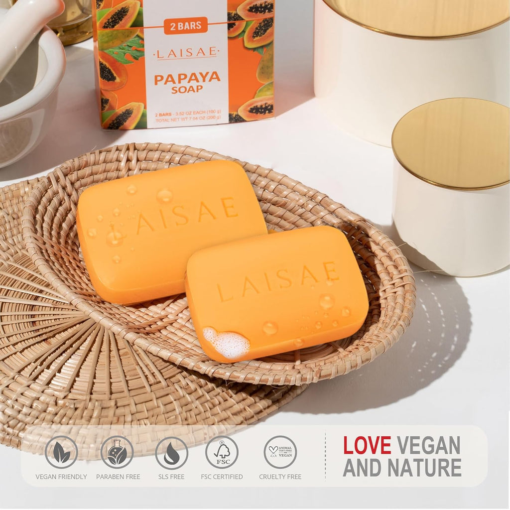 Buy now Papaya Exfoliating Soap, Hydrating Face Moisturizer with Niacinamide, Shea Butter and Aloe Vera, Even Skin Tone Body Cleansing Bar - Sensitive Skin Soap, Vegan, 3.52 oz (2 Bars) at indiglob india