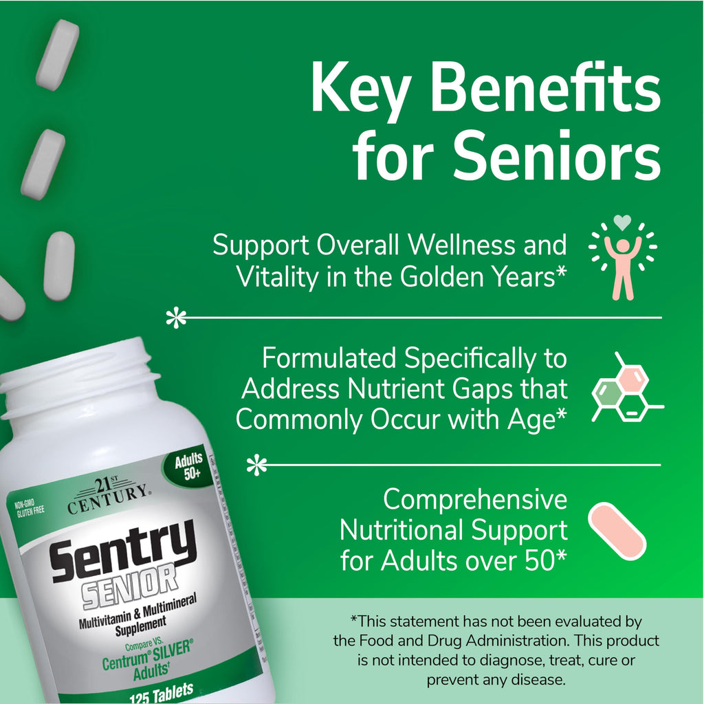 21st Century Sentry Senior Multivitamin, Adults 50+, 265 Tablets | Complete Daily Multivitamin & Multimineral, Compare VS. Centrum® SILVER Adults, Adults 50 Plus, Supports Heart, Eye