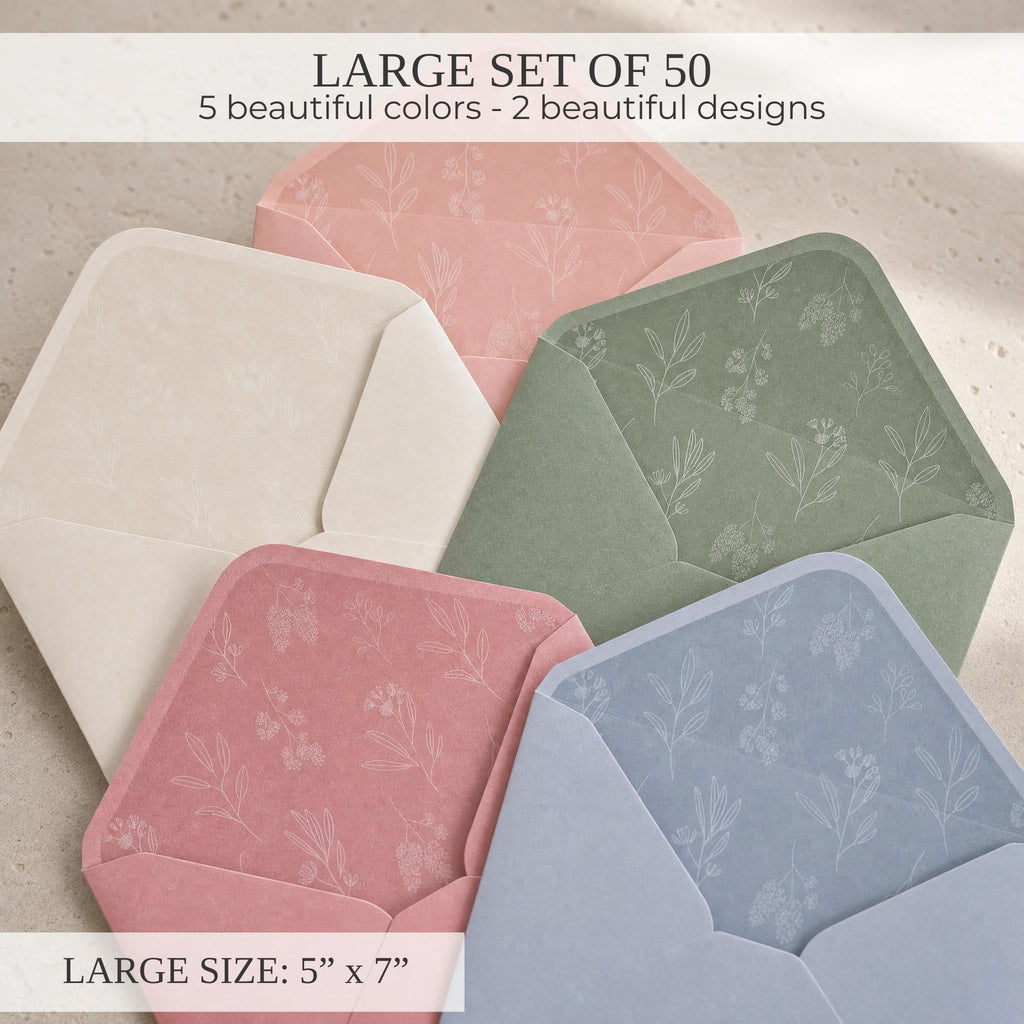 Elegant Set of 50 Invitation Envelopes 5x7 - Self-Sealing A7 in 5 Colors