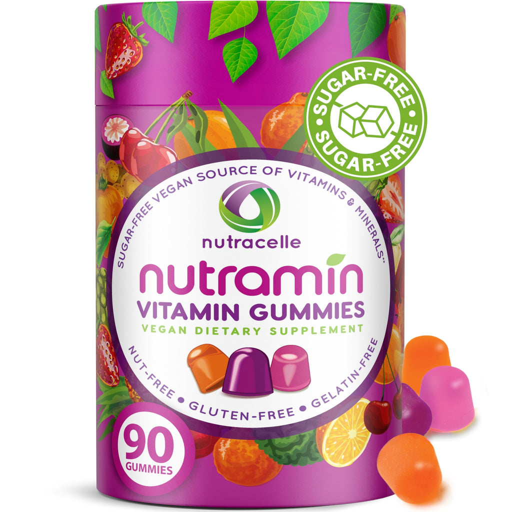 NUTRAMIN Daily Vegan Keto Multivitamin Gummies, Sugar-Free, 90 Count | Non-GMO Natural Vitamin C, D, Zinc for Immunity, Plant-Based, Nut-Free, Gluten-Free, Biotin, Vitamin A, B, B6, B12, 45-Day