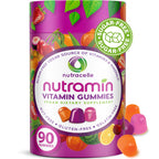 NUTRAMIN Daily Vegan Keto Multivitamin Gummies, Sugar-Free, 90 Count | Non-GMO Natural Vitamin C, D, Zinc for Immunity, Plant-Based, Nut-Free, Gluten-Free, Biotin, Vitamin A, B, B6, B12, 45-Day