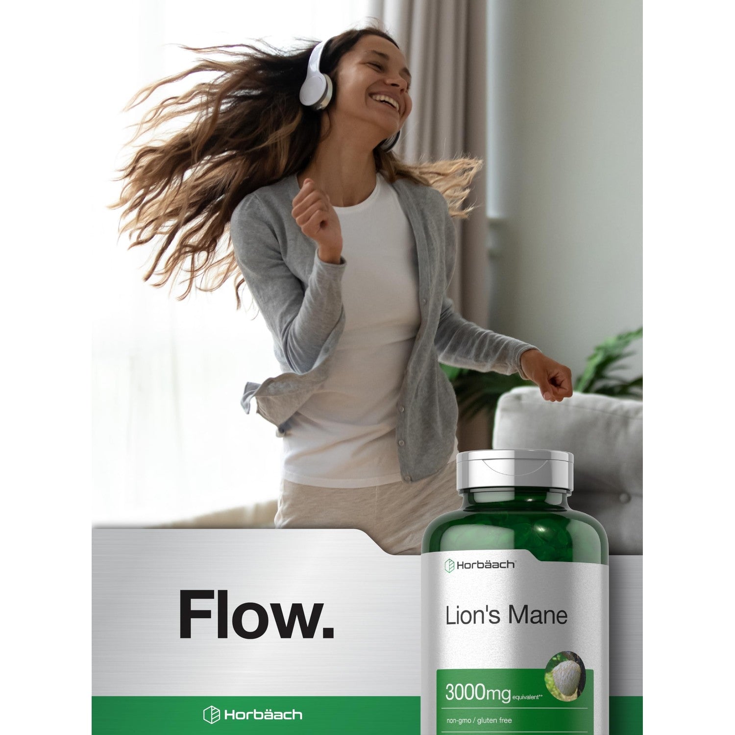 Horbäach Lions Mane Mushroom Supplement | 80 Softgel Capsules | Non-GMO & Gluten Free Extract Formula