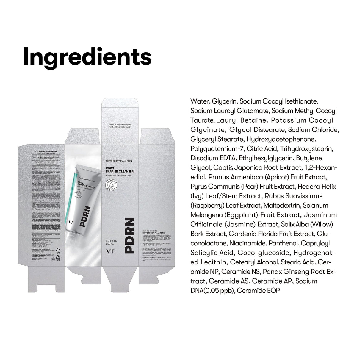 VT COSMETICS PDRN Barrier Cleanser, 6.76 fl.oz