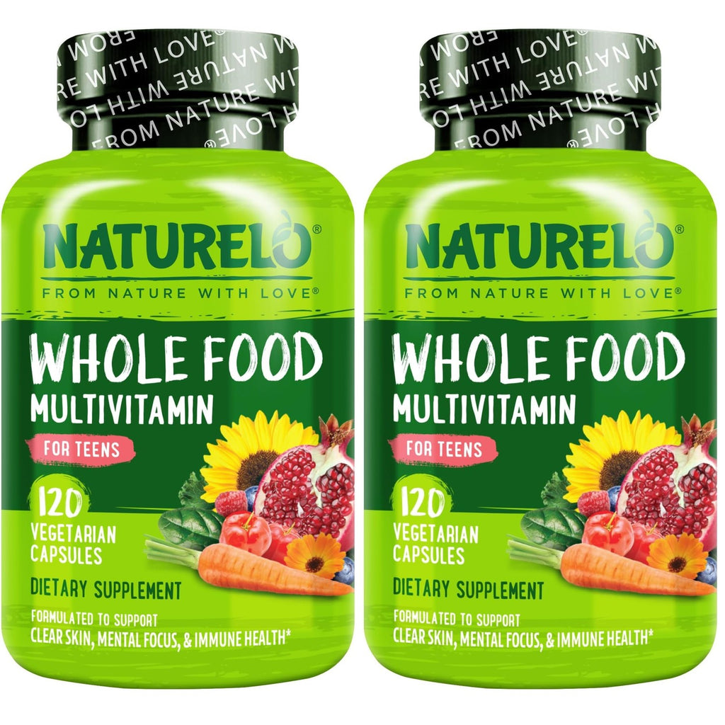 NATURELO Multivitamins for Teenage Girls/Boys, 180 Capsules | Whole Food Multivitamin with Minerals, Non-GMO, Vegetarian
