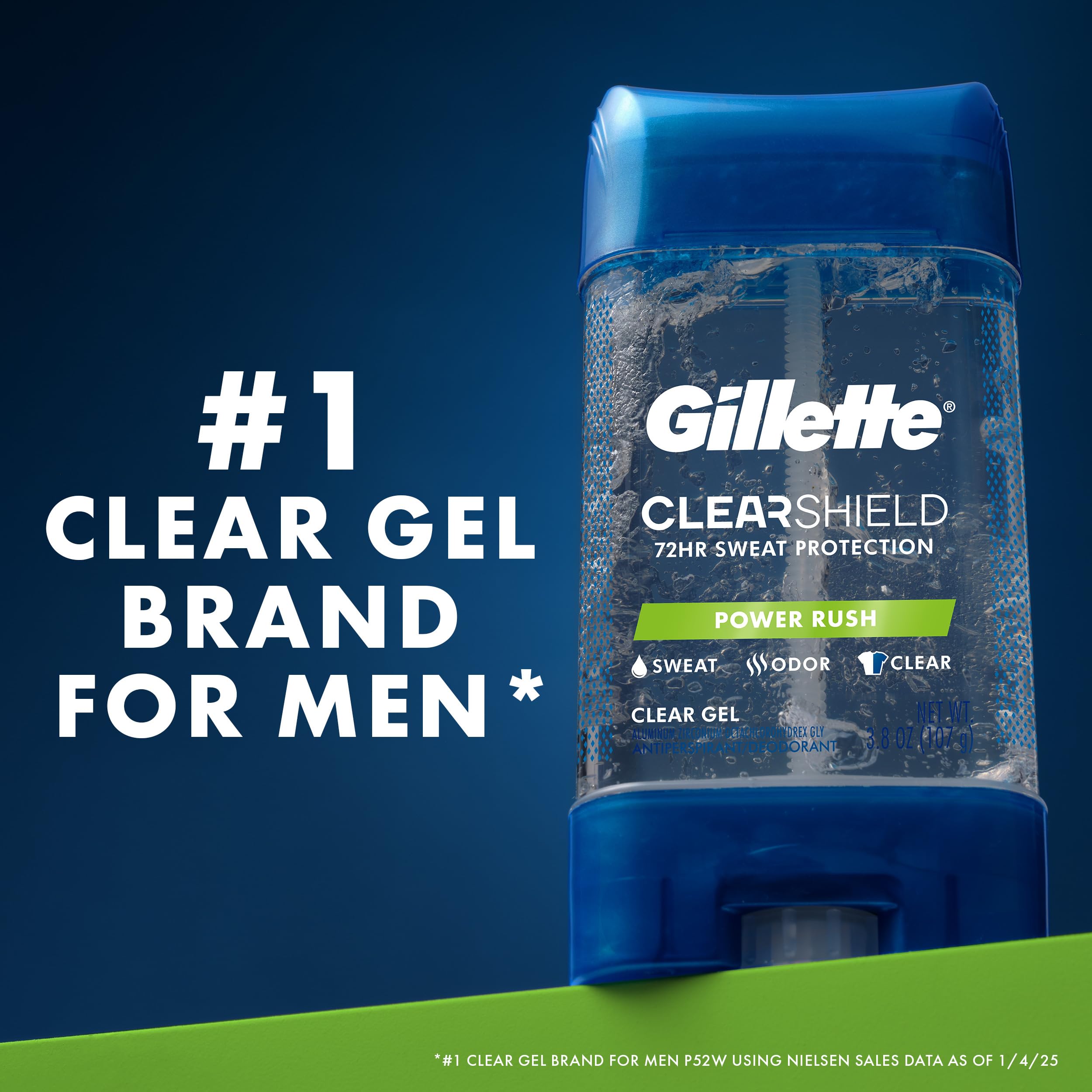 Buy now Gillette Antiperspirant and Deodorant for Men, 72hr Sweat & Odor Protection, Long Lasting Freshness, Anti-White Mark Technology, Clear Gel, Power Rush Scent, 3.8 oz (Pack of 3) at indiglob india