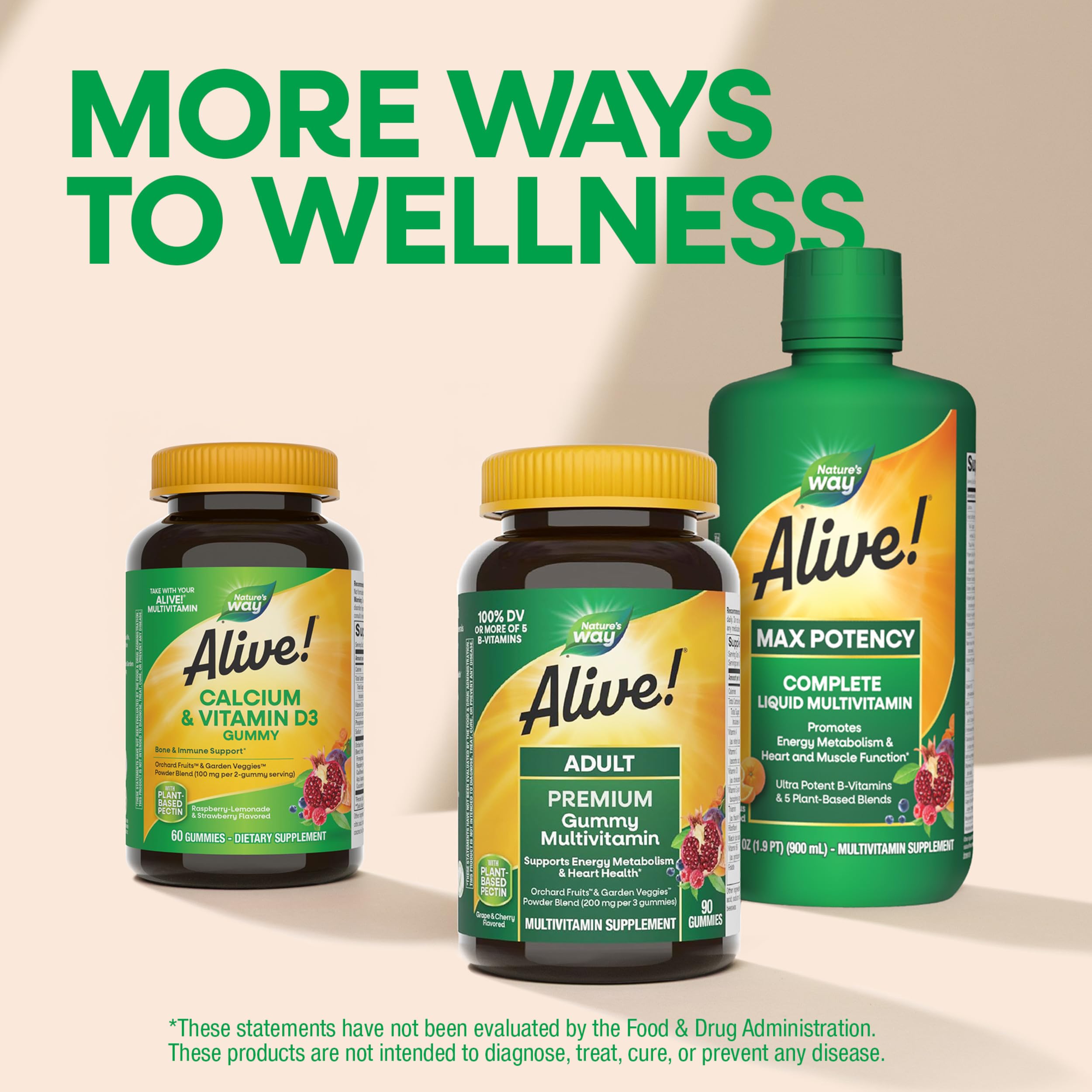Nature’s Way Alive! Chewable Calcium Gummies with Vitamin D3, 60 ct | Daily Supplement Supports Healthy Bones and Teeth, and Muscle Function*, Strawberry and Raspberry-Lemonade Flavored