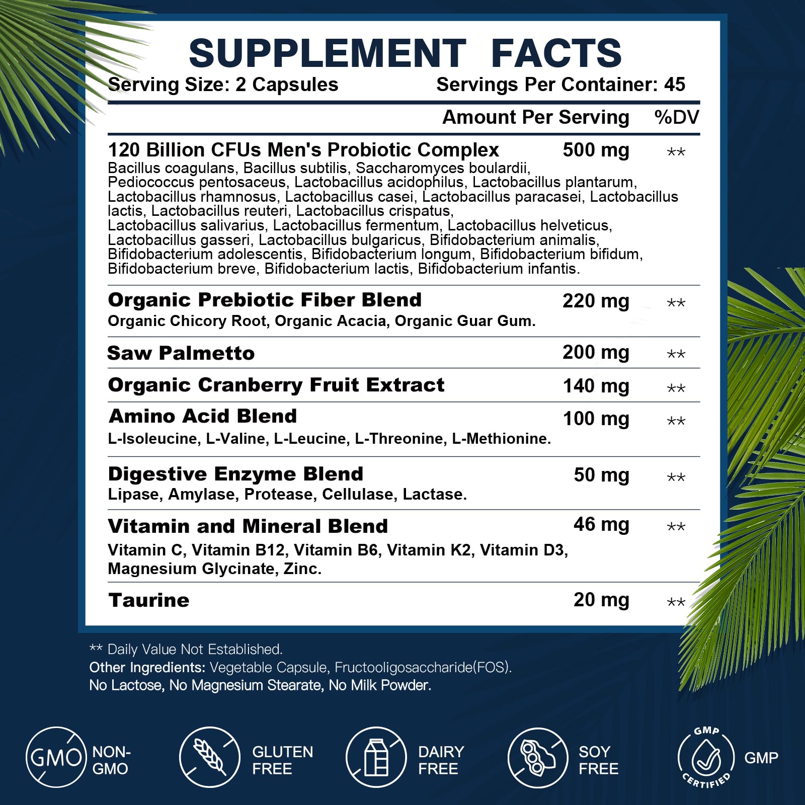 DRFOSTER Probiotics for Men Digestive Health, 120 Billion CFU, 90 Capsules | with Digestive Enzymes & Prebiotics & Saw Palmetto & Cranberry for Gut, Prostate & Urinary Tract Health, Shelf Stable