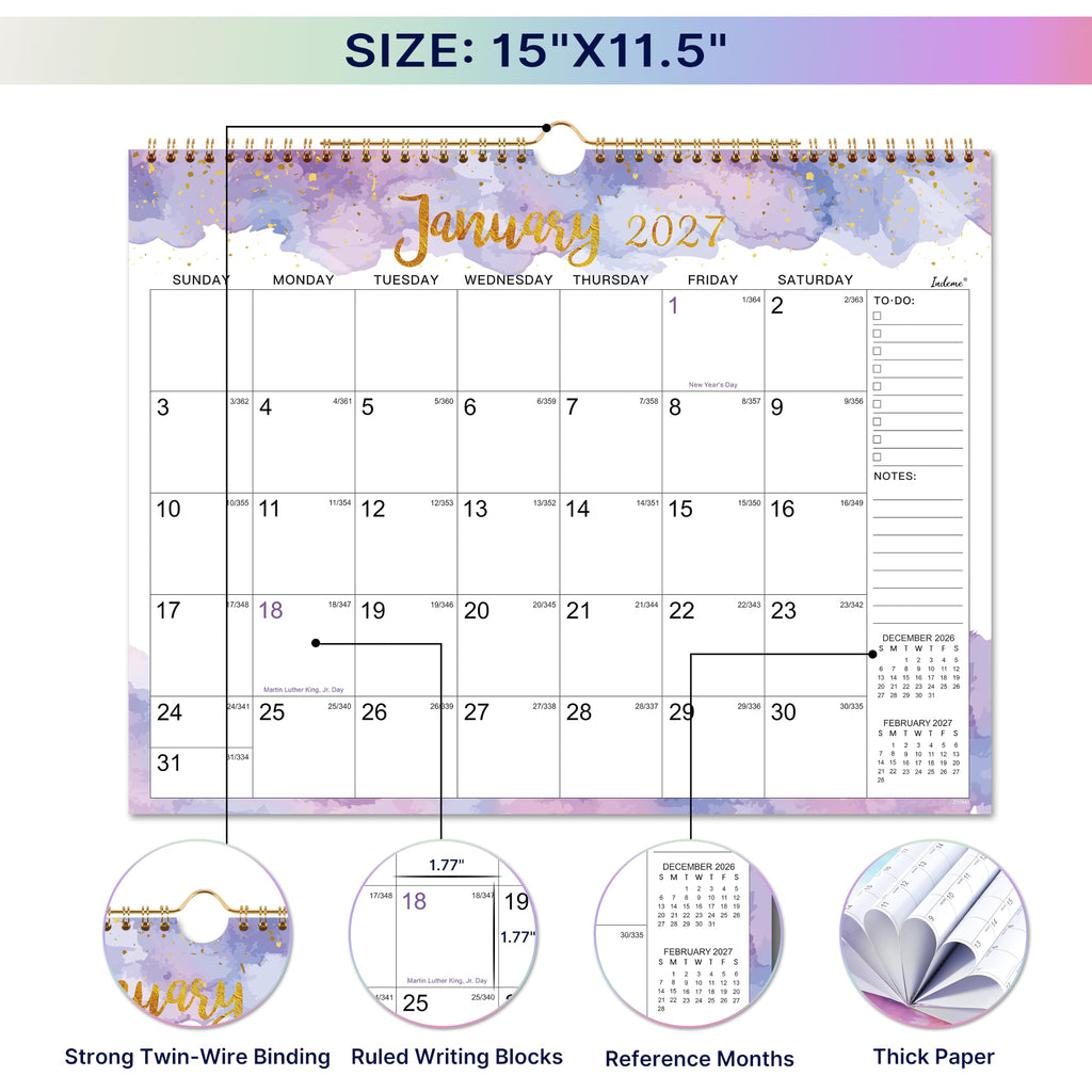 2027 Calendar - 2027 Wall Calendar, 15" x 11.5", JAN. 2027 - DEC. 2027