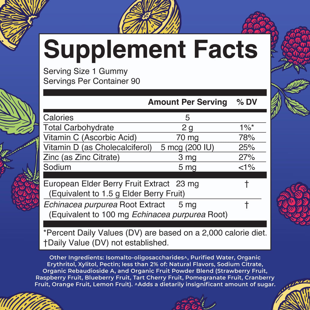MARYRUTH'S Immunity Gummies for Kids & Adults, Sugar Free, 90 Servings | Elderberry Vitamin C & Zinc, Vitamin D3 & Echinacea, Immune Support Supplement, Vegan, Non GMO, 90ct