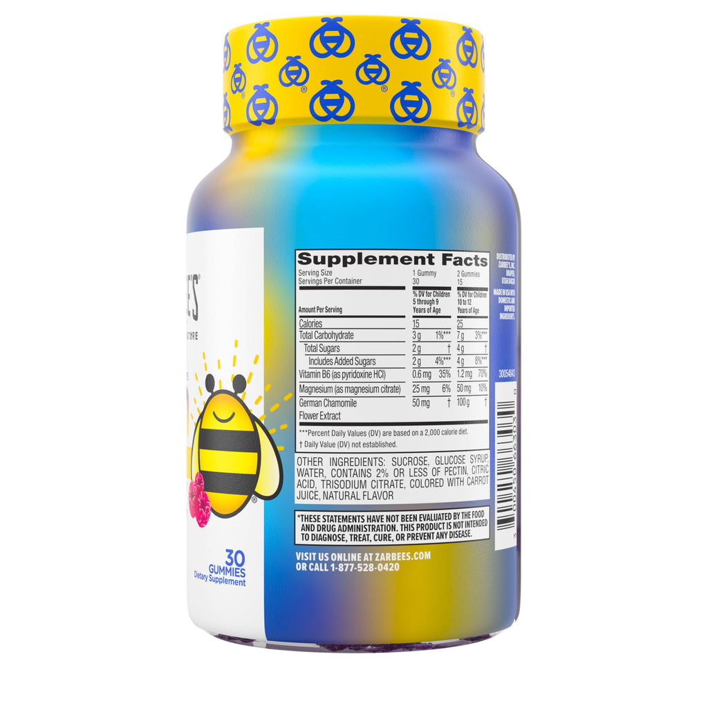 Zarbee's Kids Calm Gummies with Magnesium, Raspberry, 30 ct | For Kids Ages 5+ Years, Melatonin-Free, Support for a Calm Mind & Body, Chamomile & Vitamin B6