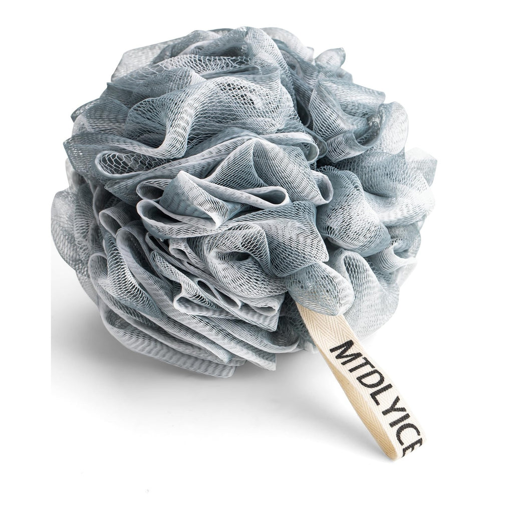 MTDLYICE Loofah Sponge, XXL Large Loofah 100g 4 Pack, Bath Sponge Soft Mesh Shower Loofah for Men, Body Scrub, Shower Pouf Bath Accessories, for Body Wash, Soap (Blue Gray)