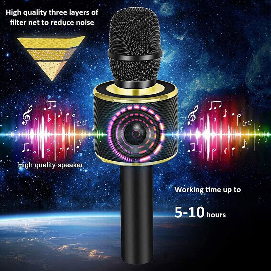 Buy now BONAOK Wireless Bluetooth Karaoke Microphone, 3-in-1 Portable Handheld Mic Speaker Machine for All Smartphones, Gifts to Girls Boys Kids Adults All Age Q37(Black Gold) at indiglob india