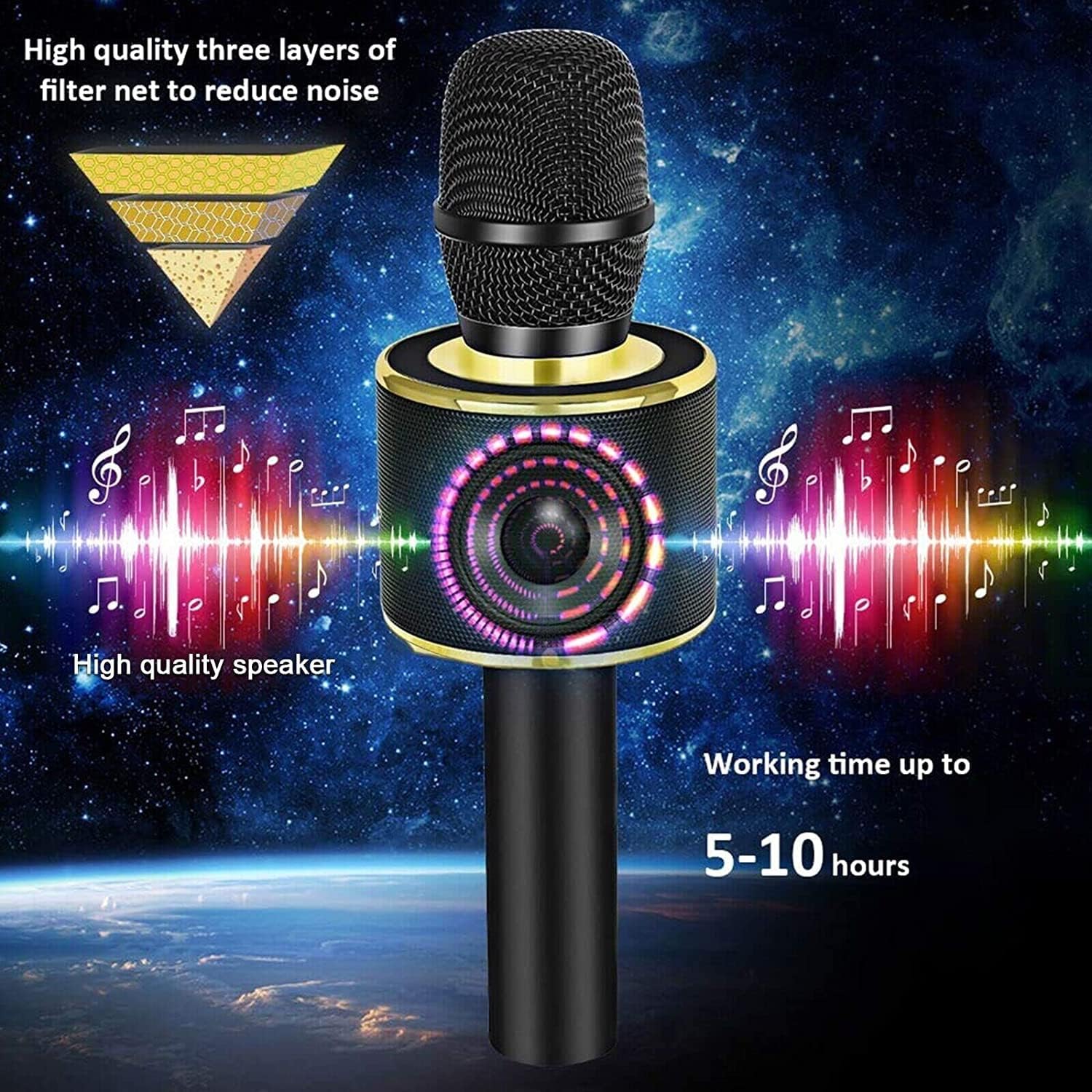 Buy now BONAOK Wireless Bluetooth Karaoke Microphone, 3-in-1 Portable Handheld Mic Speaker Machine for All Smartphones, Gifts to Girls Boys Kids Adults All Age Q37(Black Gold) at indiglob india