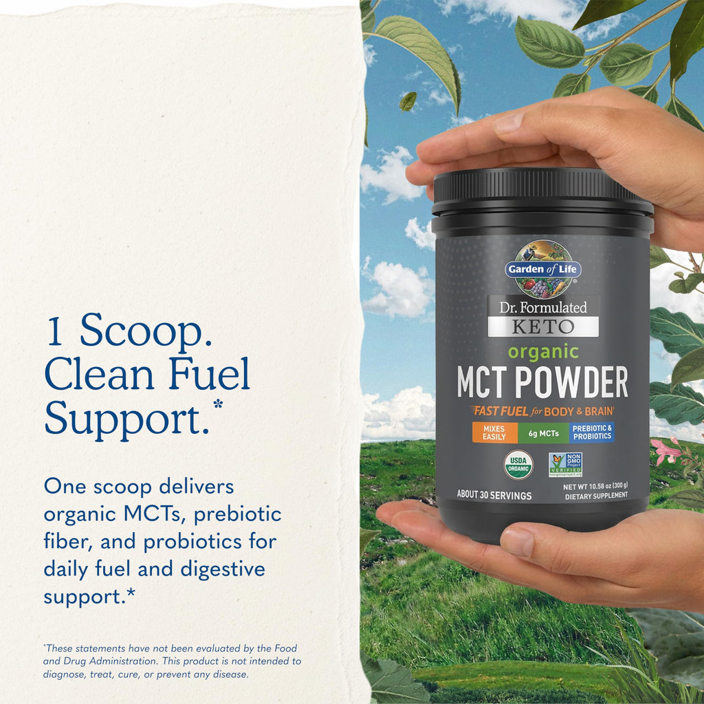 Garden of Life Dr. Formulated Keto Organic MCT Powder - 30 Servings, 6g MCTs from Coconuts Plus Prebiotic Fiber & Probiotics, Certified Organic, Non-GMO, Vegan, Gluten Free