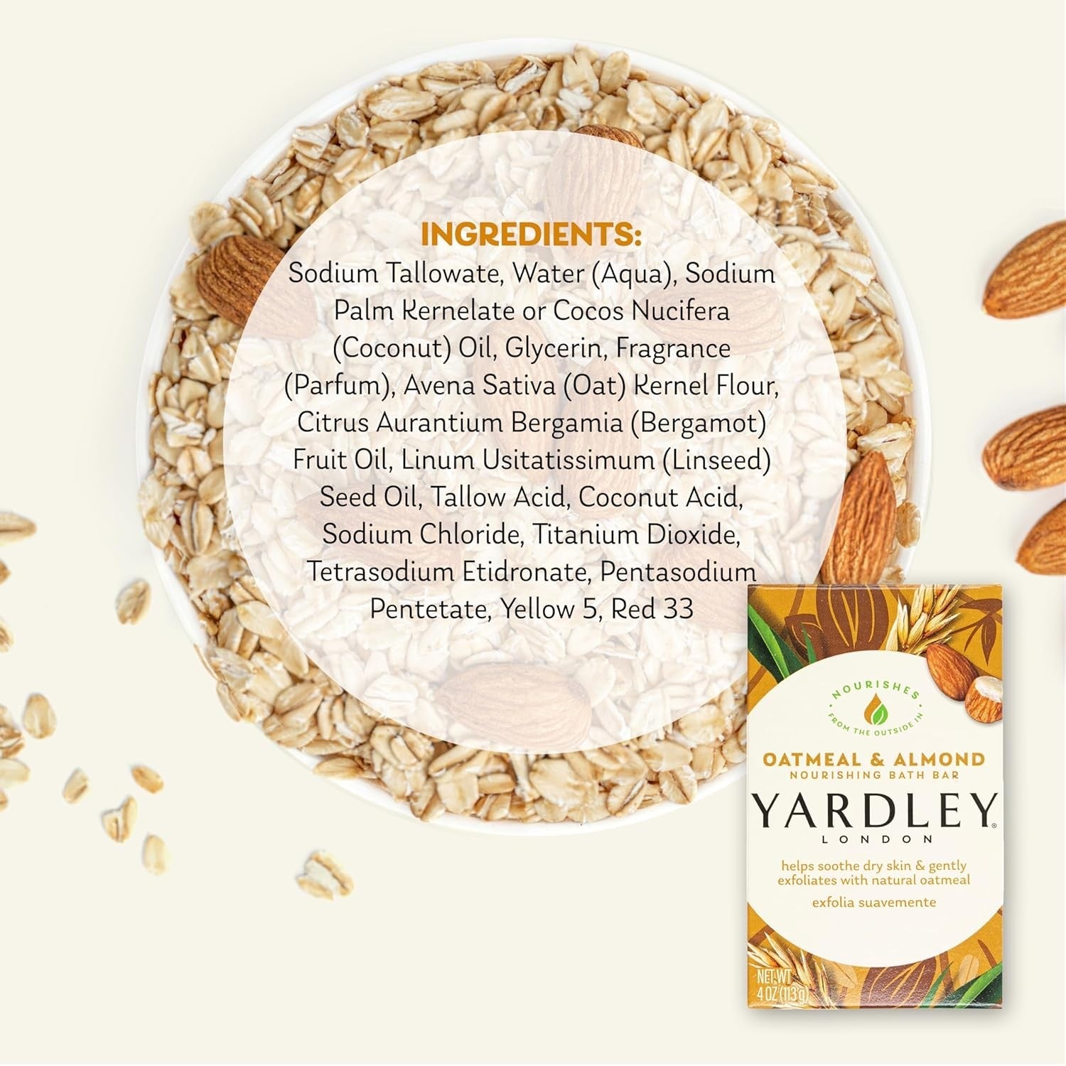Buy now Yardley Oatmeal and Almond Bar Soap, Oatmeal & Almond, 4 Ounce at indiglob india