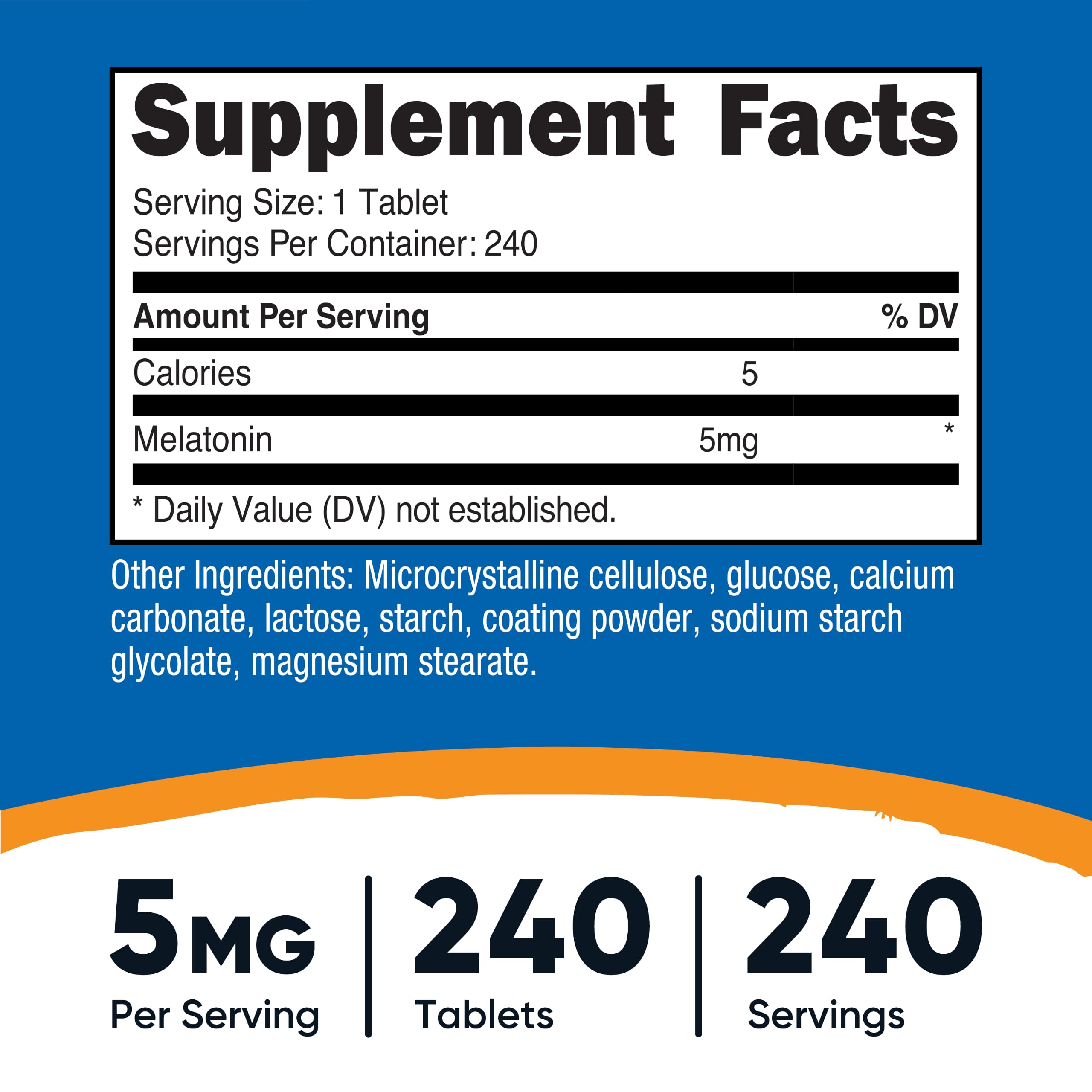 Nutricost Melatonin 5mg, 240 Tablets - 5mg Per Serving, Non-GMO, Gluten Free (Pack of 2)