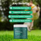 Dog Probiotics and Multivitamin Chews for Digestive Health, Immune Support, Gut Health, Allergy Support, Dog Vitamins, with Vitamin C, Omega 3, Colostrum, 60 Soft Chews per Jar