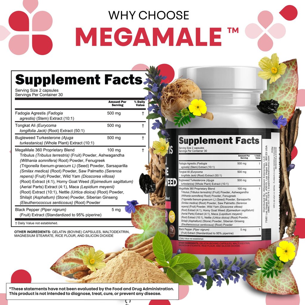 Clean Nutraceuticals Fadogia Agrestis Tongkat Ali Turkesterone Supplement with Horny Goat Weed, Saw Palmetto, Maca Root, Siberian Ginseng, Tribulus Terrestris, Fenugreek, Wild Yam - 60 Count