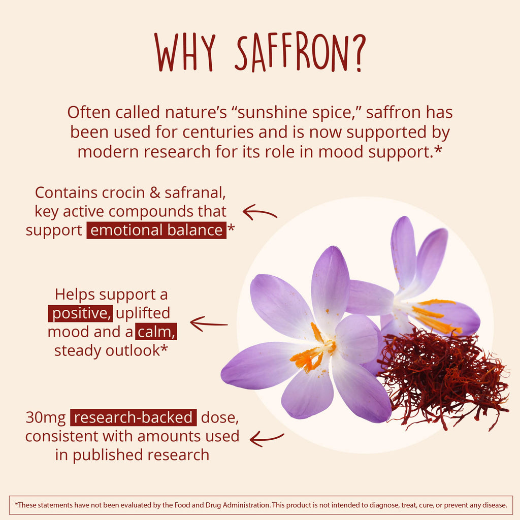 Joy-Filled with Saffron Mood Support Supplement — Daily Mood Support with 30mg Extract + Ashwagandha, Rhodiola, St. John's Wort, Lemon Balm | Saffron Supplements for Emotional Support, Vegan, 30 Ct