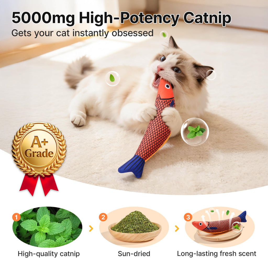 Potaroma Cat Toys Saury Fish, 3 Pack, Catnip Crinkle Sound, Soft and Durable, Interactive Kitten Kicker for Indoor Kitty Exercise 9.4 Inches for All Breeds