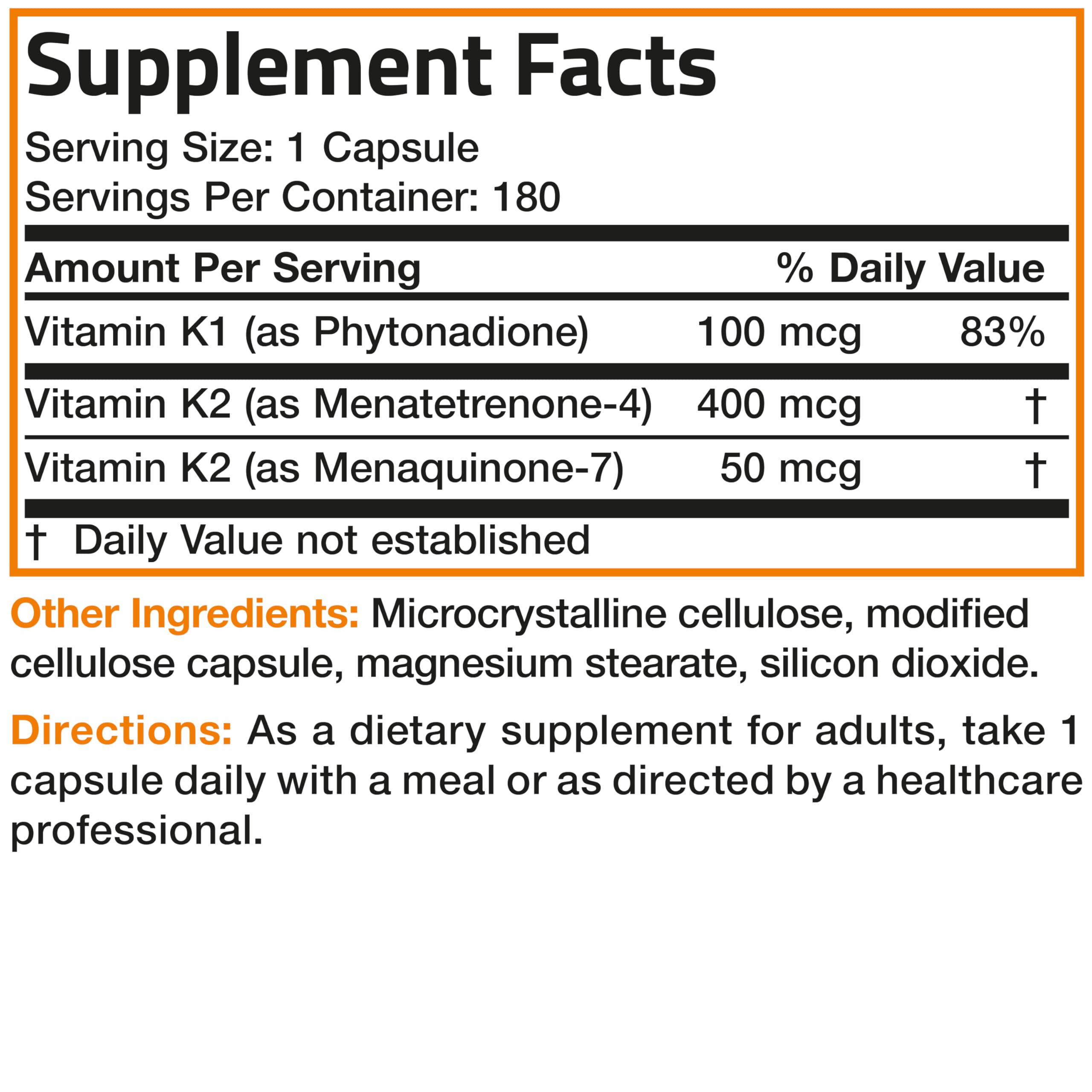 Bronson Vitamin K Triple Play Full Spectrum K1 & K2 MK-4/MK-7, 180 Capsules | 550 mcg Total Vitamin K: 100 mcg K1 + 450 mcg K2, Strong Bone Support, Non-GMO & Gluten-Free