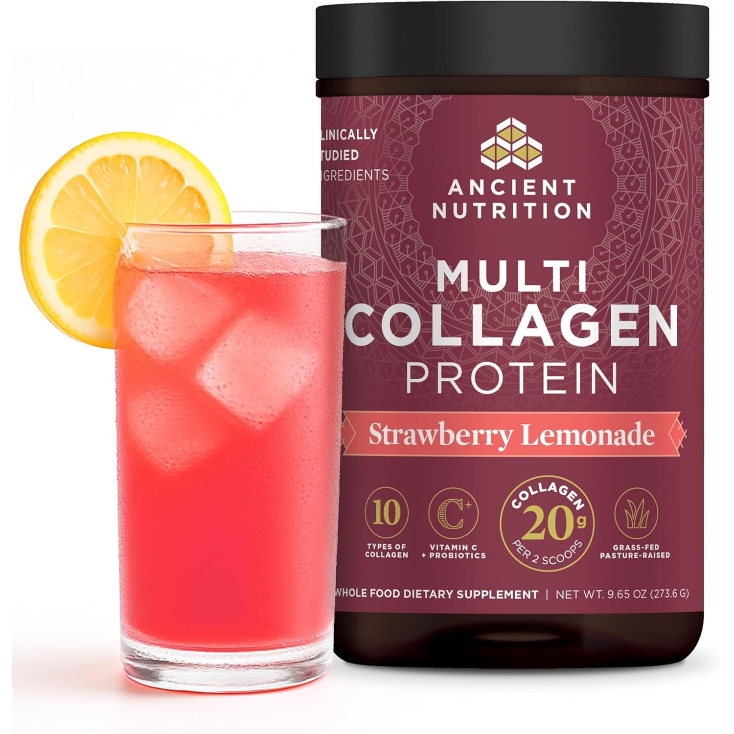 Buy now Ancient Nutrition Collagen Powder Protein with Probiotics, Unflavored Multi Collagen Protein with Vitamin C, 45 Servings, Hydrolyzed Collagen Peptides Supports Skin and Nails, Gut Health, 16oz 24 Servings Strawberry Lemonade at indiglob india