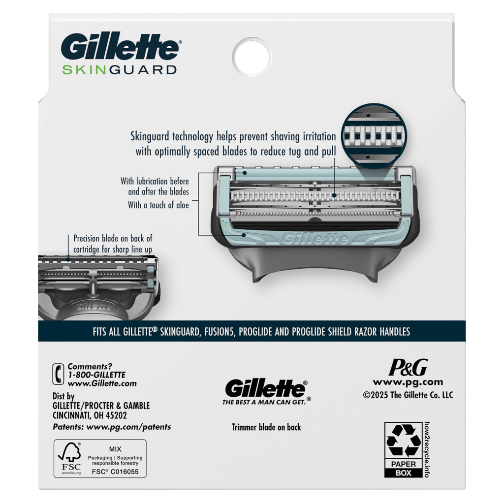 Gillette SkinGuard Razor Blade Refills for Men, 2 Blade Cartridge, SkinGuard for Sensitive Skin, Lubrication, Fits SkinGuard Razor Handles, 8 Count