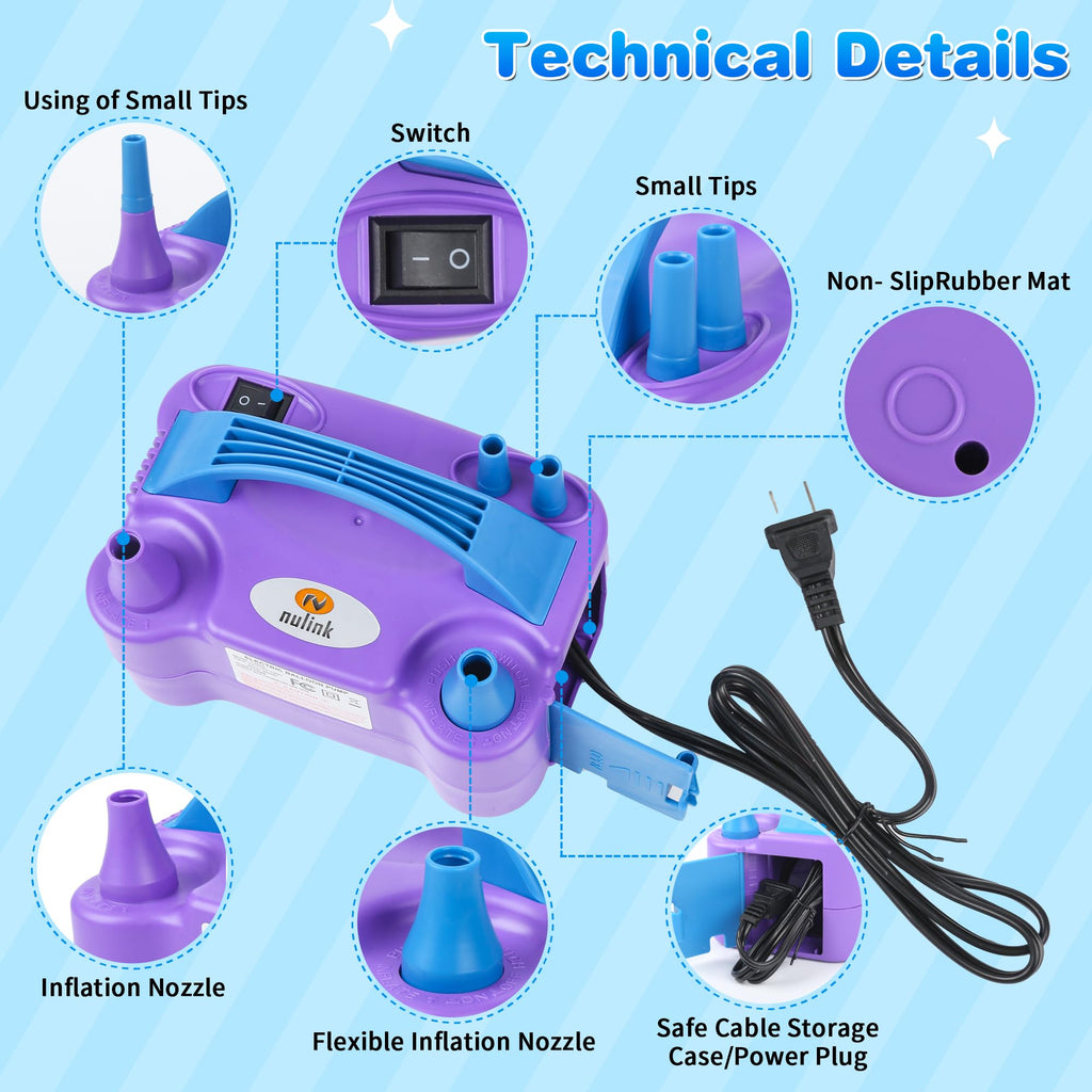 Balloon Pump Electric Portable Dual Nozzle Air Pump for Balloons Blower Pump Inflator for Decoration, Birthday Party [110V~120V, 600W, Purple]