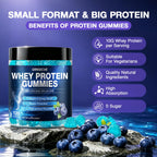 Whey Protein Gummies - High Protein Supplements 10g Per Serving for Muscle & Energy Support, Bone Health - Protein Gummy Rich in Electrolytes, EAA & HMB, Sugar Free, Blueberry Flavor, 120 Count