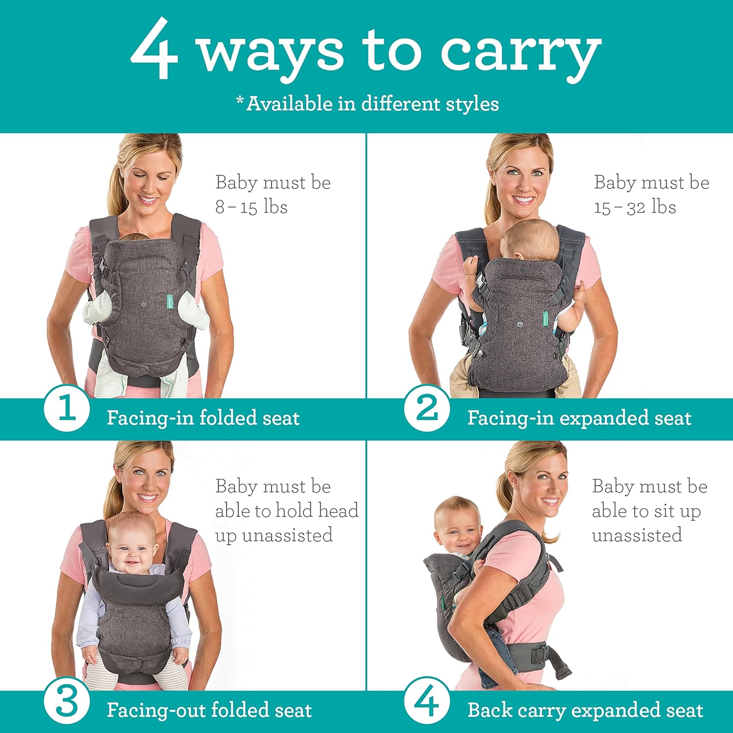 Buy now Infantino Flip 4-in-1 Convertible Baby Carrier, Adjustable, Ergonomic Babywearing, Registry Essential, Baby Carrier for Newborn to Toddler, Gray at indiglob india