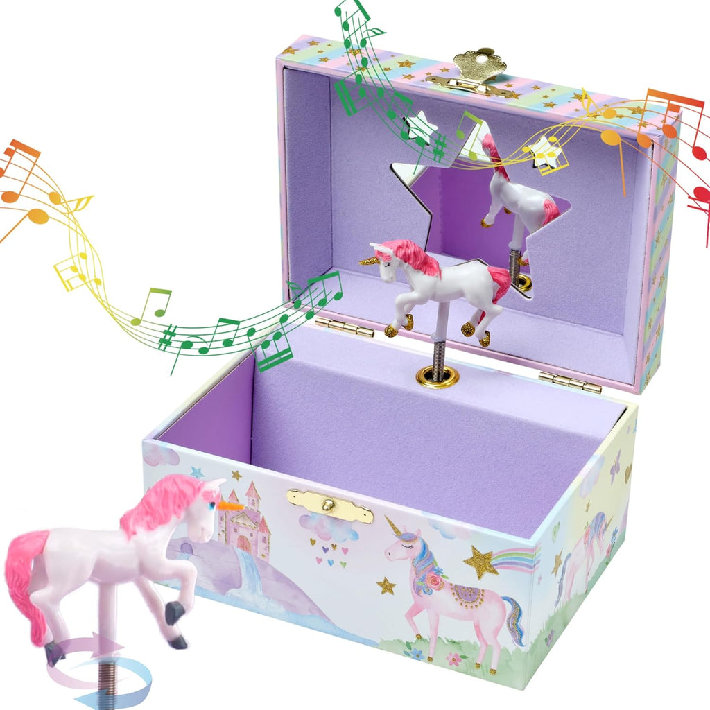 Buy now Jewelkeeper Musical Jewelry Box for Girls with Spinning Unicorn, Glitter Rainbow and Stars Design Music Box for Necklace, Earrings, and Accessories, Plays The Beautiful Dreamer Tune at indiglob india