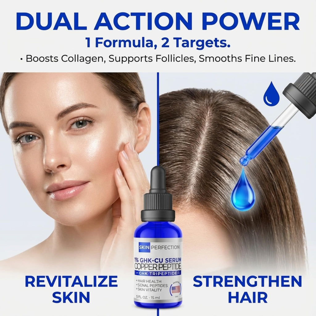 Buy now Skin Perfection GHK-CU Copper Peptides Serum for Face & Hair - Copper Peptide for Skin, Hair & Scalp - 1% Blue Liquid for Face, Neck, Body, and Scalp â€“ Multi-Use Serum Booster with Dropper 0.5 fl oz at indiglob india