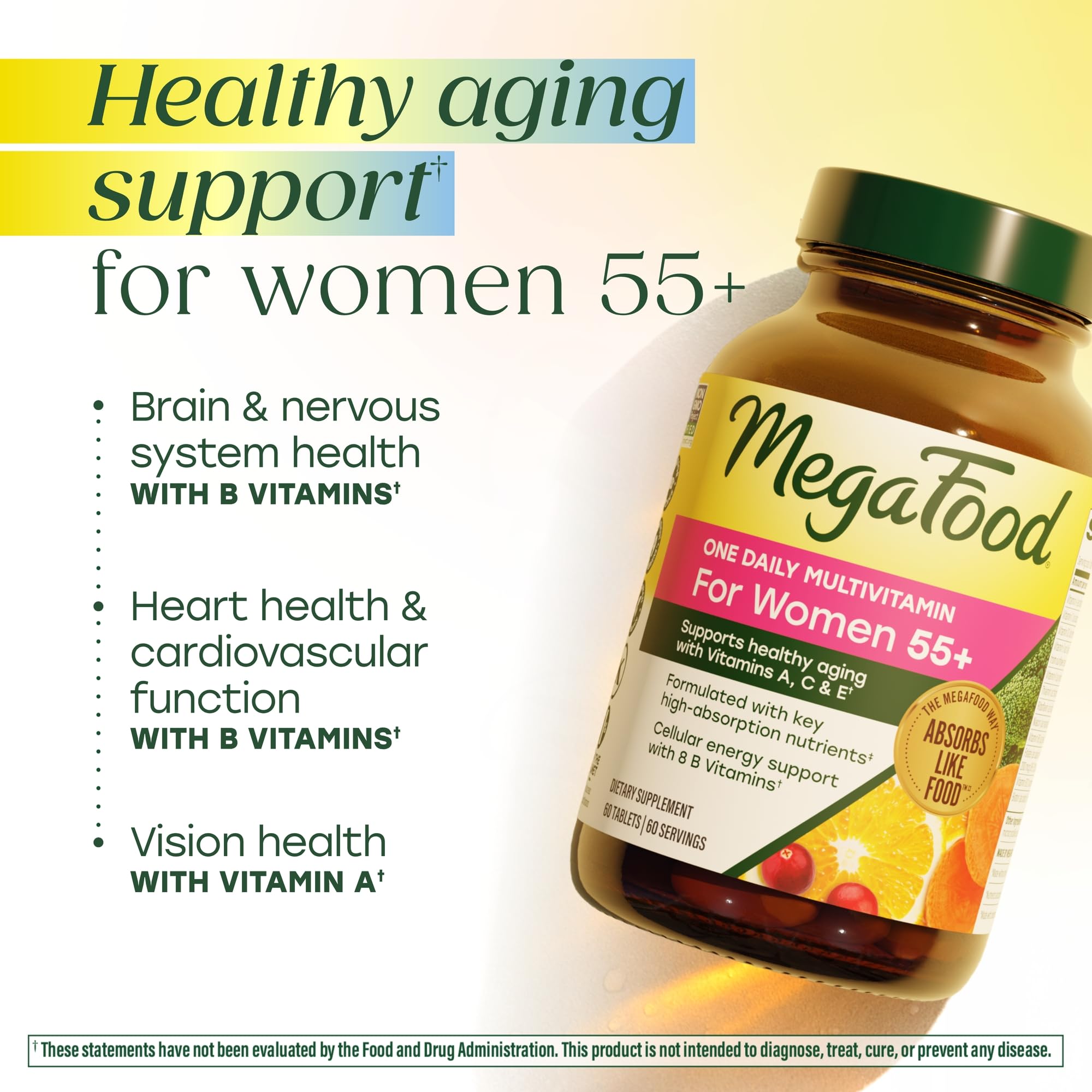 MegaFood One Daily Multivitamin for Women 55+, 19 Nutrients, 120 Tablets | Supports Healthy Aging with Vitamin C, A, E, Cellular Energy Support with B Vitamins, D3 & Zinc, Vegetarian, 120 Servings