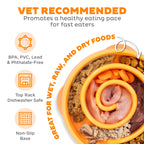 Outward Hound Fun Feeder Slo Bowl – Medium 2‑Cup Capacity, Slow Feeding, Small to Medium Dogs & Cats, Non-Slip, Orange, Swirl Pattern