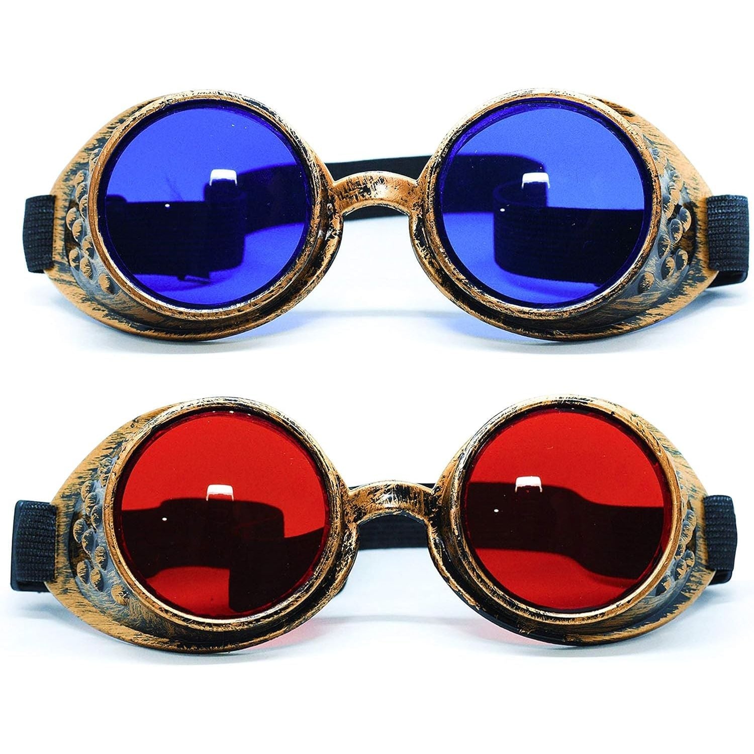 Buy now SoJourner Bags Kaleidoscope Glasses - Trippy Psychedelic Rave Goggles - Funky Prism Glasses For Raves - Festival Accessories 2-pack: Antique Brass Red & Blue at indiglob india
