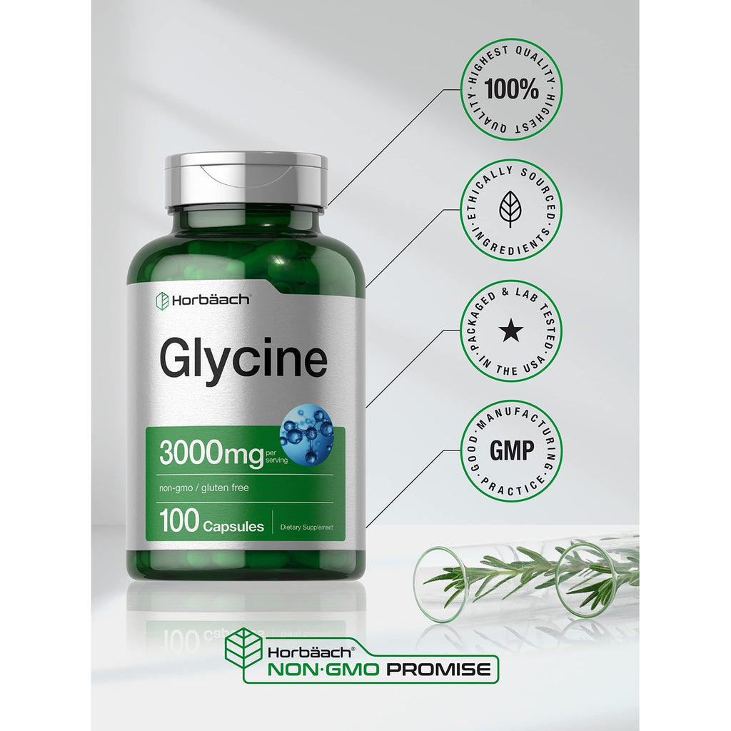 Horbäach Glycine 3000mg Supplement | 100 Powder Capsules | Non-GMO, Gluten Free