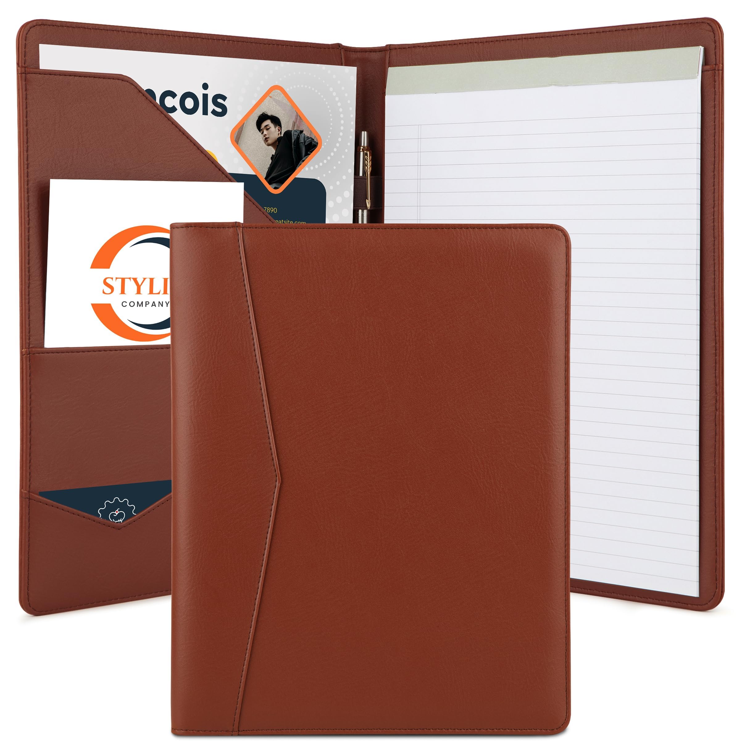 Buy now STYLIO Padfolio Portfolio Organizer Binder | Interview Resume Folder, Legal Document, Business Card Holder |w/Letter-Sized Notepad | Handsome Piano Noir Faux Leather Folio Matte Finish, Accent Stitch at indiglob india
