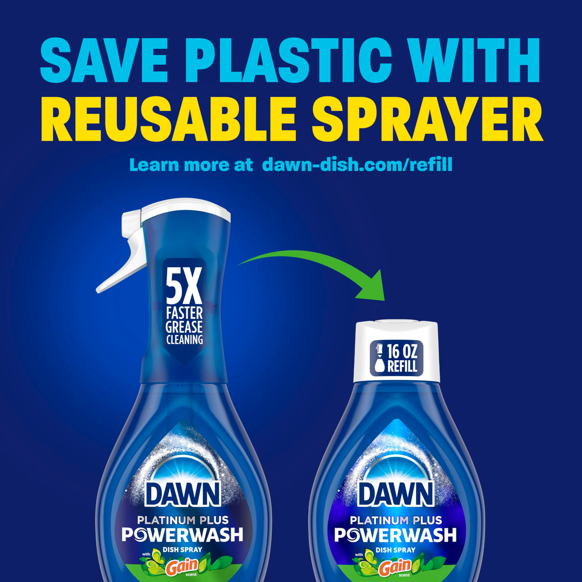 Dawn Powerwash Gain Original Dish Spray, Liquid Dish Soap 2 Refills, 43 Fl Oz