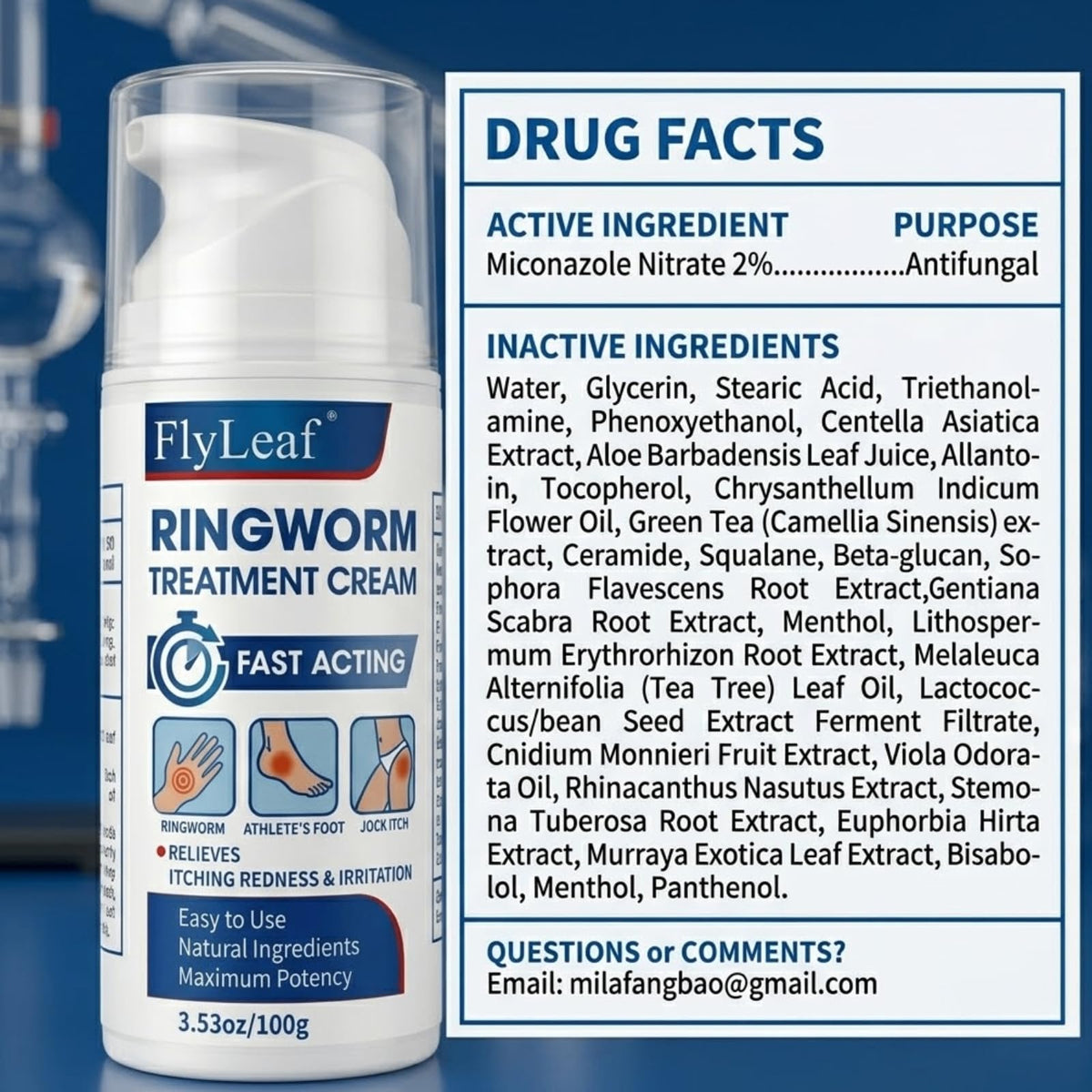 Antifungal Ringworm Treatment Cream, - Miconazole Nitrate 2% Antifungal Cream for Humans - For Fast Itch Relief, Jock Itch & Athlete's Foot - Cream with Ceramides & Tea Tree Oil, Non-Greasy, 3.53oz
