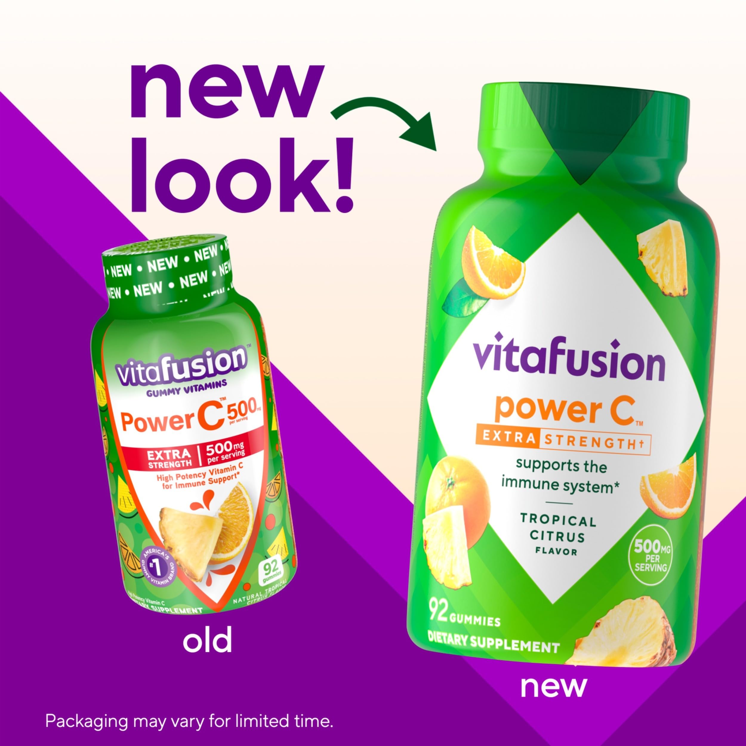 Vitafusion Power C Vitamin Gummies | 500mg | 92 Gummy Vitamins | for Adult Women & Men | Extra Strength | Tropical Citrus Flavor | Gluten and Dairy-Free Supplement