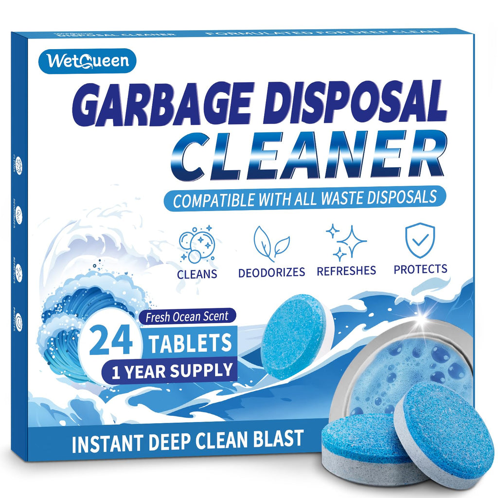 WETQUEEN Garbage Disposal Cleaner & Deodorizer Tablets - 24 Ct, Ocean Scent