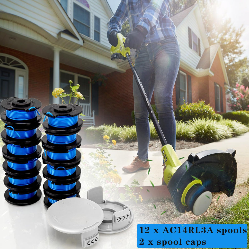 AC14RL3A String Trimmer Spool for Ryobi Weed Wacker String, 11ft 0.065" String Trimmer Line for Ryobi Weed Eater String 18v 24V 40V (12+2 Pack)