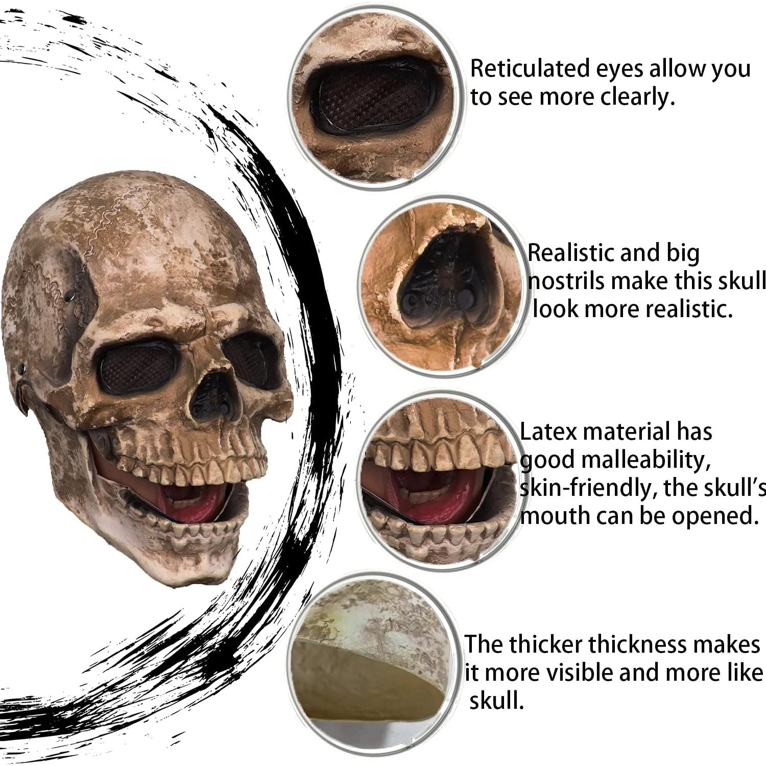Buy now CosTribe Creepy Full Head Skull Mask with Moving Jaw Halloween Scary Latex Helmet for Cosplay Party Props at indiglob india