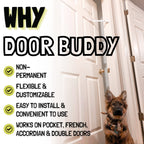 Door Buddy Cat Door Latch & Stopper. Adjustable Dog Proof Door Strap for Cats. Dog Proof Litter Box & Cat Feeder. Simpler Pet Gate Alternative. No Cut Cat Door Interior Door.