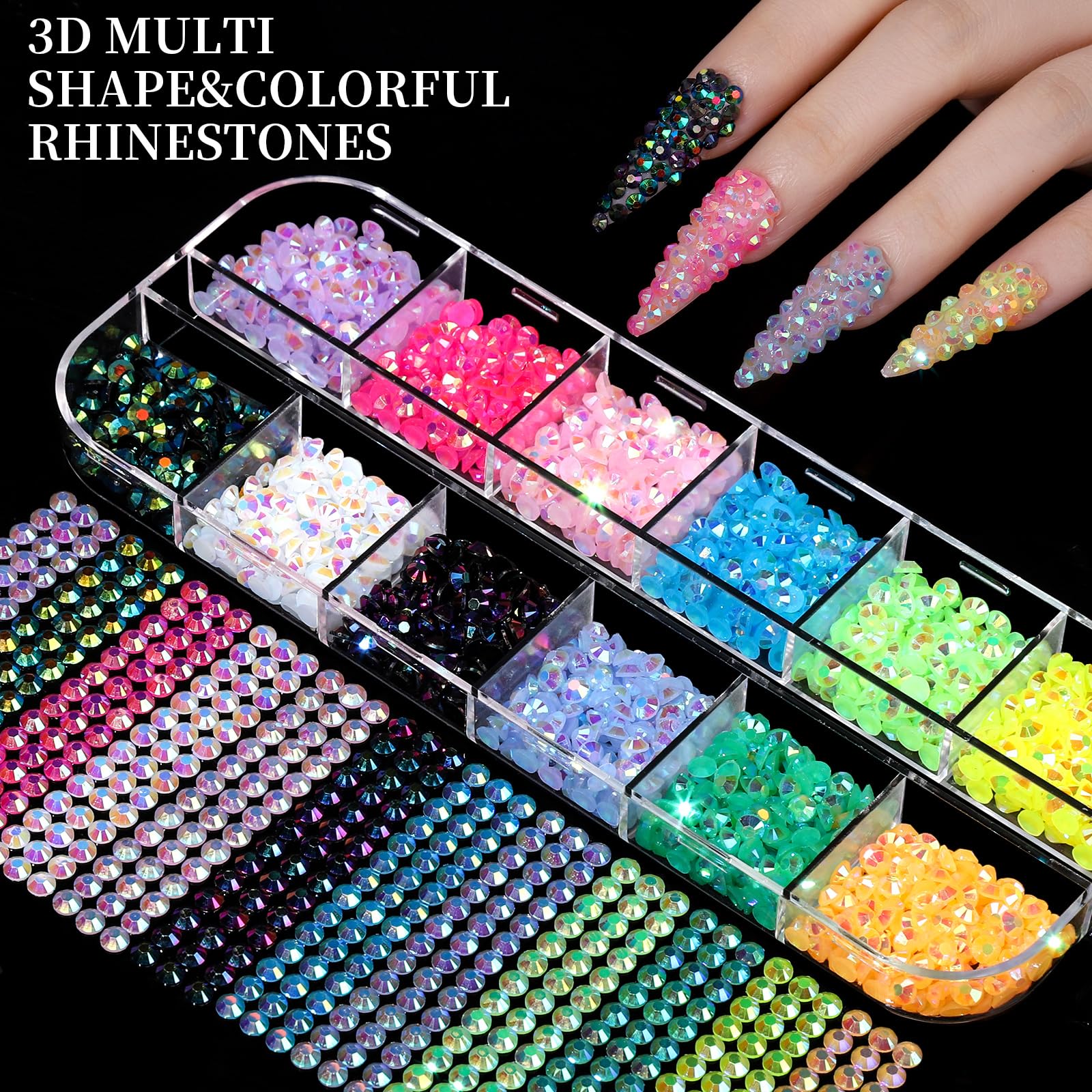 FANDAMEI Nail Charms, Nail Rhinestones Kit with 8 Boxes of Nail Gems, Bedazzling Kit for Nails, Colorful Clear Flatback Rhinestones, Charms Y2K for Nails, Multi Shape Nail Art Accessories for Crafts