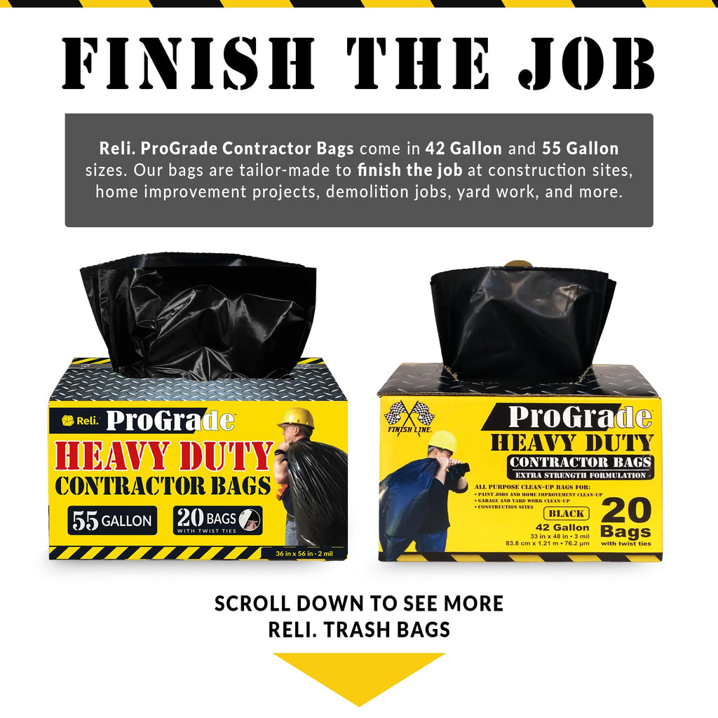 Reli. Contractor Garbage Bags 55 Gallon | Heavy Duty