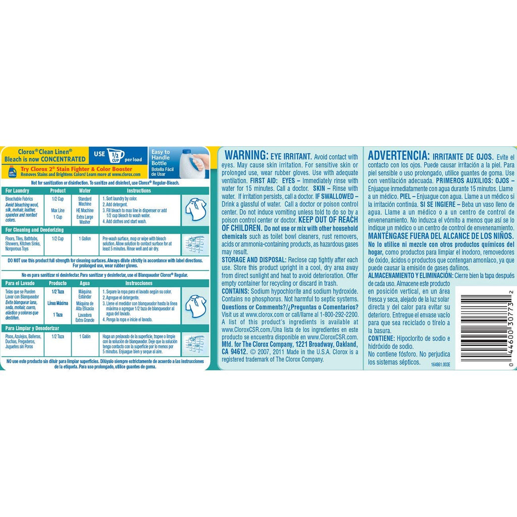 Buy now Clorox Splash-Less Bleach, Clean Linen Scent, 55 Ounces, 2 Pack (110 Ounces Total), Real Bleach Made Simpleâ„¢ at indiglob india