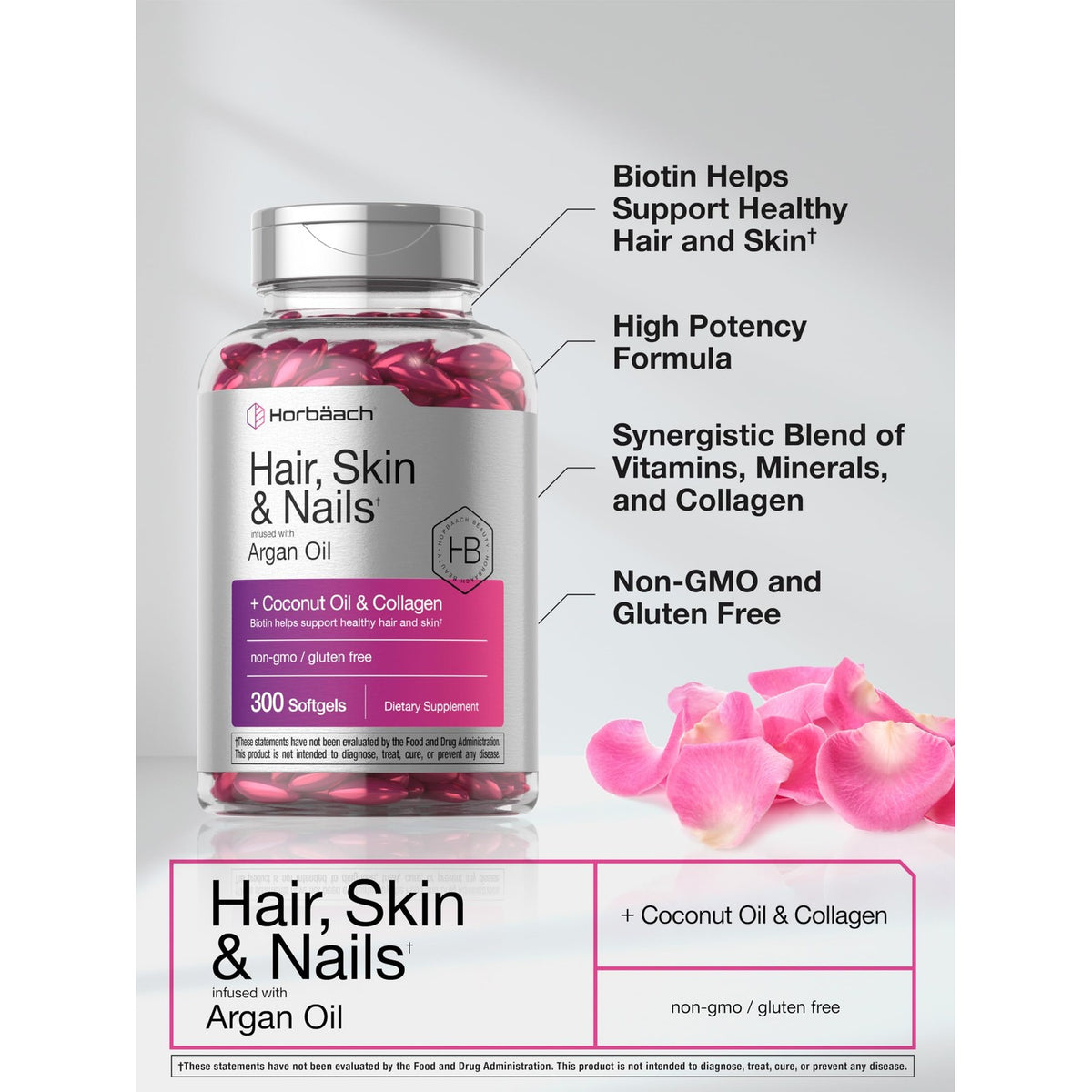 Horbäach Hair Skin and Nails Vitamins | 300 Softgels