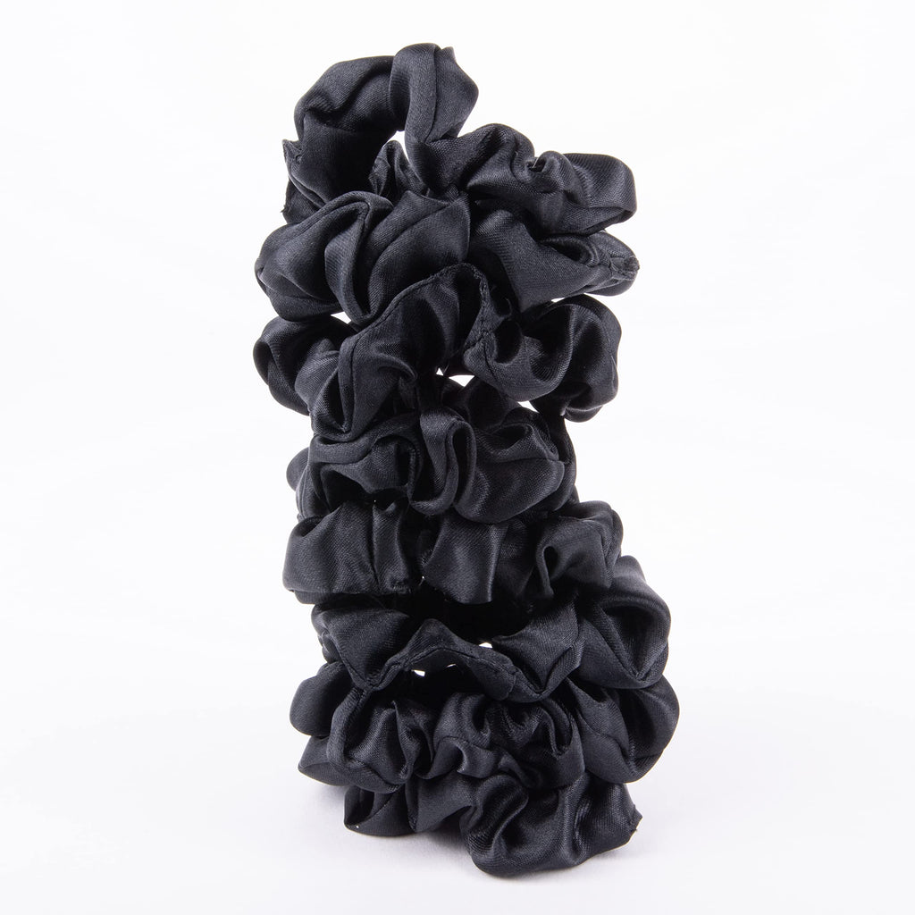 Amazon Basics Satin Scrunchies – No Crease, No Damage Hair Ties – Frizz Free, Gentle, Stylish Scrunchies. Black, 8 Count, For Thin and Normal Hair