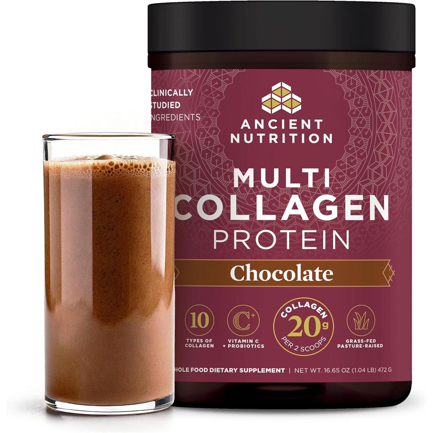 Buy now Ancient Nutrition Collagen Powder Protein with Probiotics, Unflavored Multi Collagen Protein with Vitamin C, 45 Servings, Hydrolyzed Collagen Peptides Supports Skin and Nails, Gut Health, 16oz 40 Servings Chocolate at indiglob india